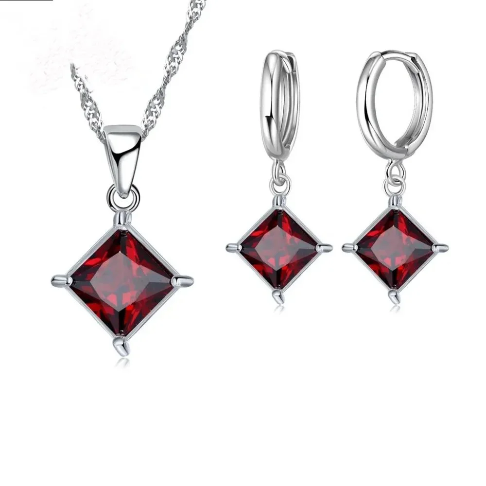 ⭐4pc Bundle Sale⭐ Princess Cut Ruby Pendant And Earrings Set w/ 18" Chain - Picture 5 of 5